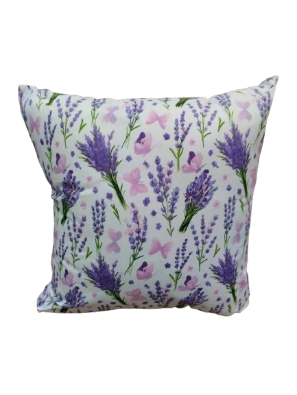 Voňavý bylinkový polštář Levandule s motýli – francouzský styl, levandule, meduňka, mateřídouška (38 × 38 cm)
