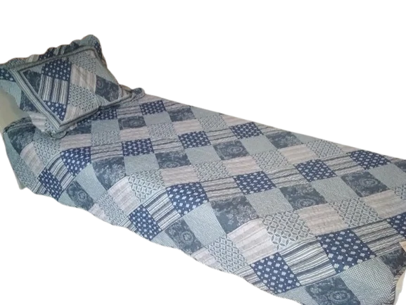 Přehoz na jednu postel s jedním polštářem modrý
