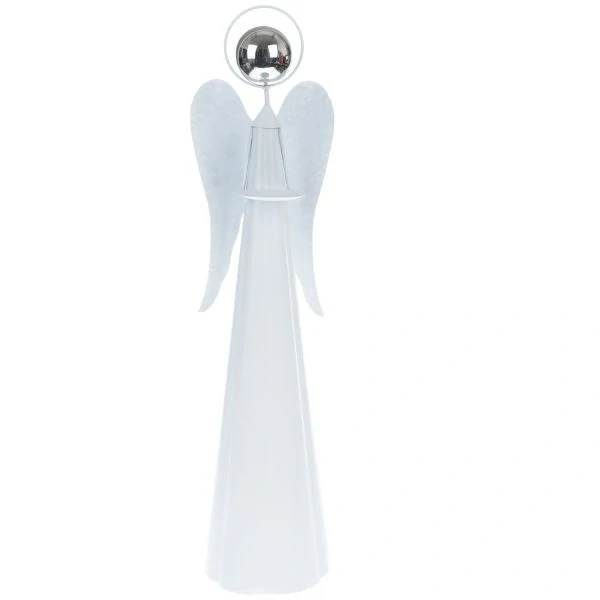 Kovový anděl se stříbrnou hlavou na svíčku bílý - 62 cm