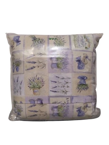 Voňavý bylinkový polštář Levandule ve čtvercích – francouzský styl, levandule, meduňka, mateřídouška (38 × 38 cm)