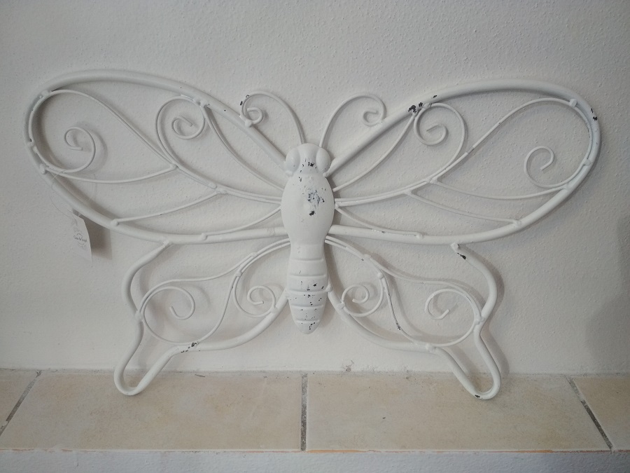 Kovový motýl na zeď, bílý 46 cm