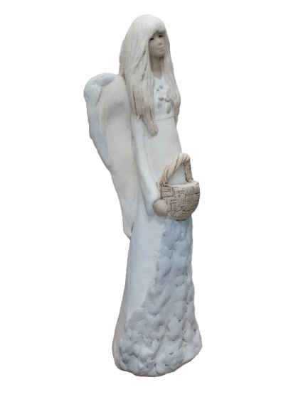 Keramický anděl s košíkem bílý - 36 cm