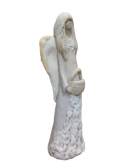 Keramický anděl s košíkem růžový - 36 cm