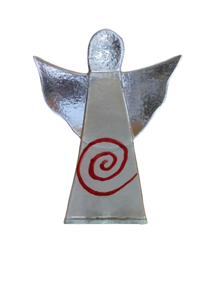 Skleněný anděl na svíčku s červeným motivem - 17 cm