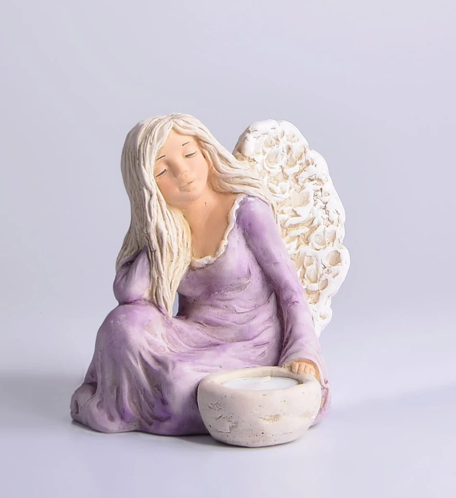 Keramický anděl na svíčku fialový - 18 cm