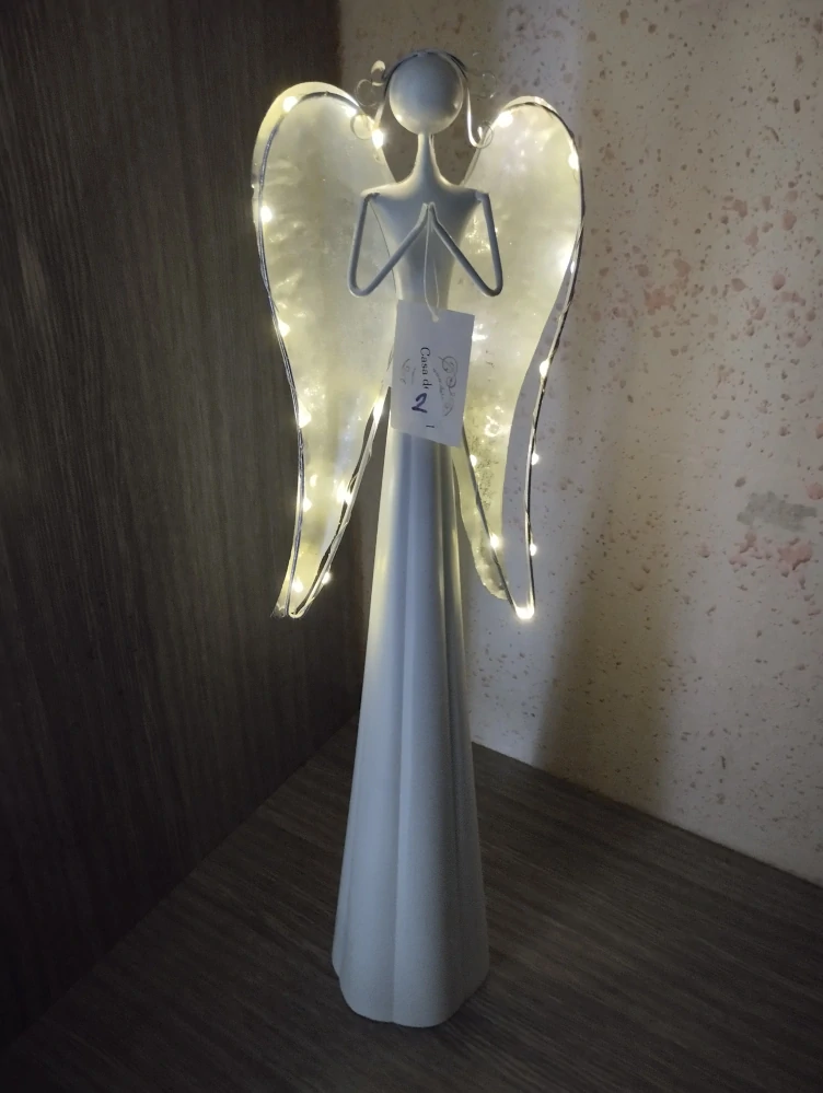 Kovový anděl s LED svítícími křídly - 55 cm