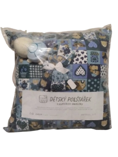 Voňavý bylinkový dětský polštářek  s pytlíčkem  meduňky a hračkou modrý