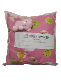 Voňavý bylinkový dětský polštářek s pytlíčkem  meduňky a hračkou růžový