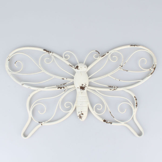 Kovový motýl na zeď, bílý 46 cm
