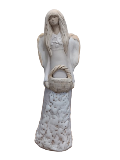 Keramický anděl s košíkem růžový - 36 cm