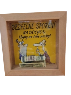 Dřevěná pokladnička na spoření na důchod - 18 x 18 cm