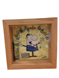 Dřevěná pokladnička nejlepší banka na světě - 18 x 18 cm