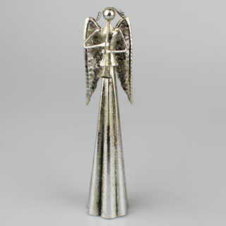 Kovový anděl  s trumpetou stříbrno-zlatý - 26 cm