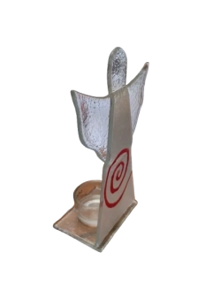 Skleněný anděl na svíčku s červeným motivem - 17 cm