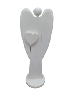 Dřevěný anděl se srdcem bílý - 54 cm