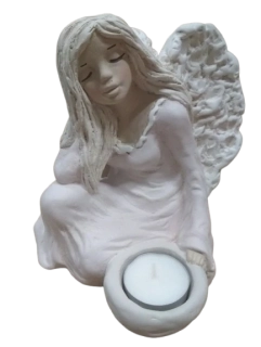 Keramický anděl na svíčku fialový - 18 cm