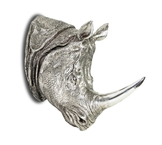  Hlava nosorožce na stěnu stříbrná 31 cm 